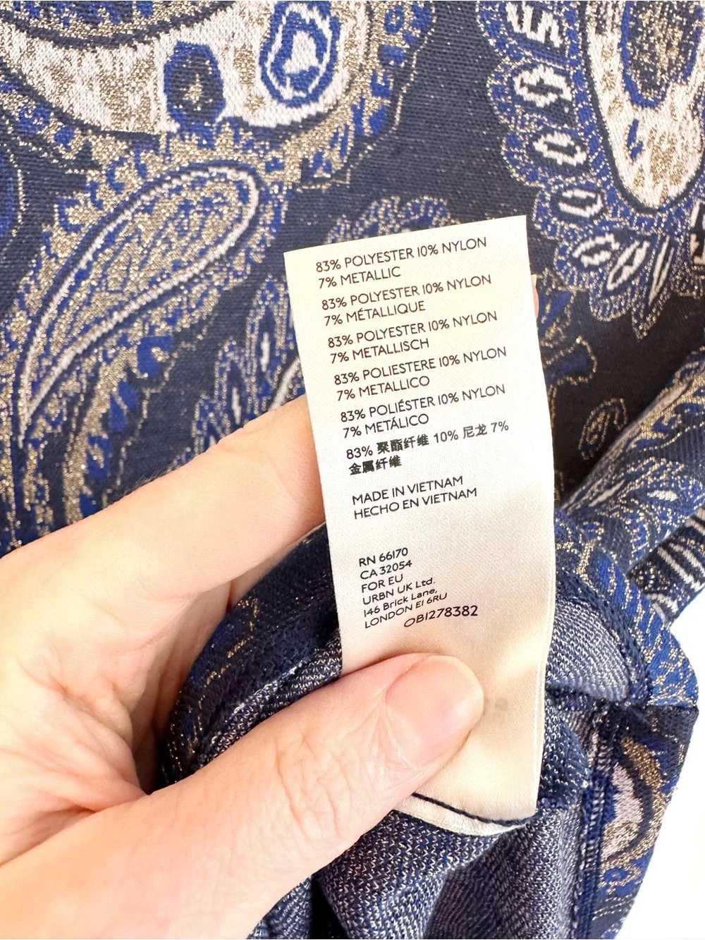 Anthropologie Celestial Blue Metallic Paisley Blouse with Puff Sleeve Detail B2